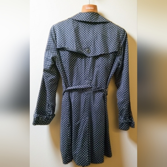 London Fog Vintage Women's Blue Navy Polka Dot Print Trench Peacoat Size XS - Picture 2 of 5